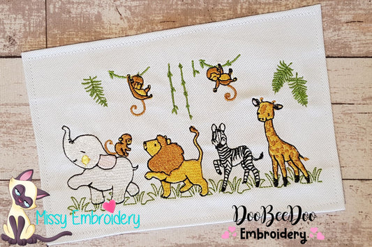 Animals Safari Parade - Fill Stitch - Machine Embroidery Design