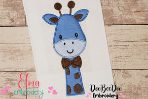 Blue Giraffe - Applique - Machine Embroidery Design