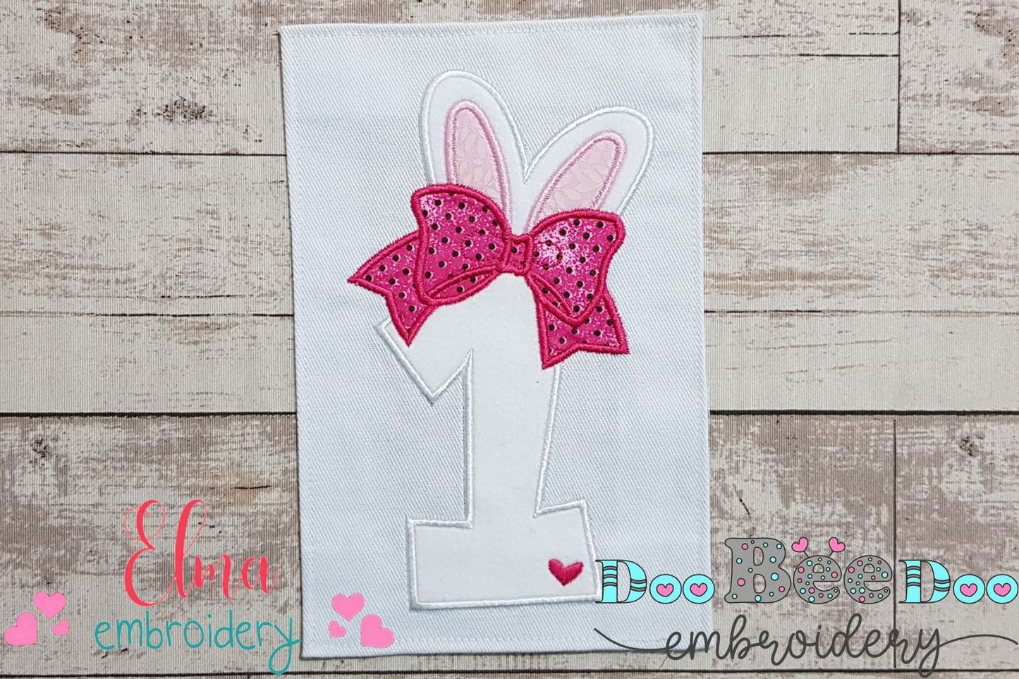 Easter Bunny Ears and Bow Number 1 One 1st First Birthday - Applique