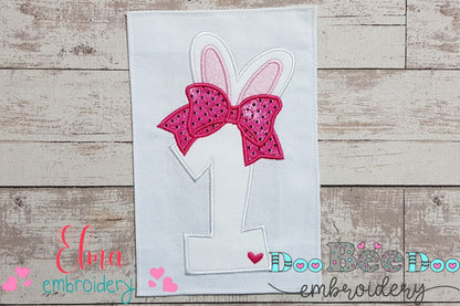 Easter Bunny Ears and Bow Number 1 One 1st First Birthday - Applique