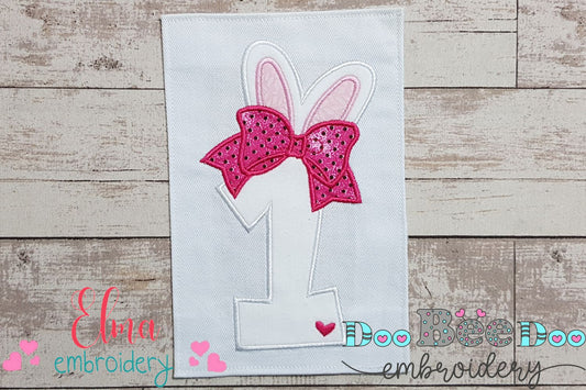 Easter Bunny Ears and Bow Number 1 One 1st First Birthday - Applique