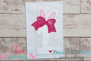 Easter Bunny Ears and Bow Number 1 One 1st First Birthday - Applique
