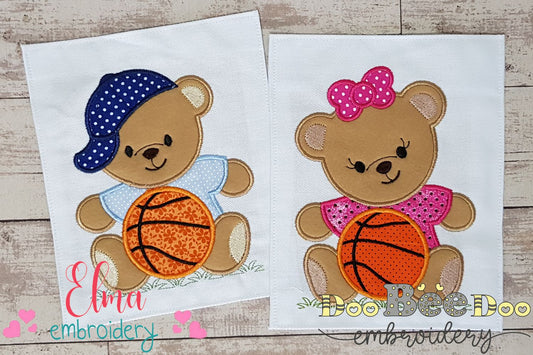 Teddy Bear and Basketball Boy and Girl - Applique - Set of 2 designs