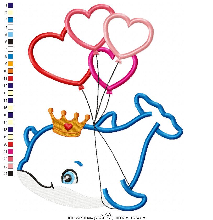 Dolphin with balloons - Applique - Machine Embroidery Designs