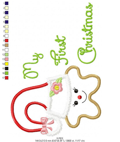 My First Christmas Star Girl  - Applique   - 5 Sizes - Machine Embroidery Designs
