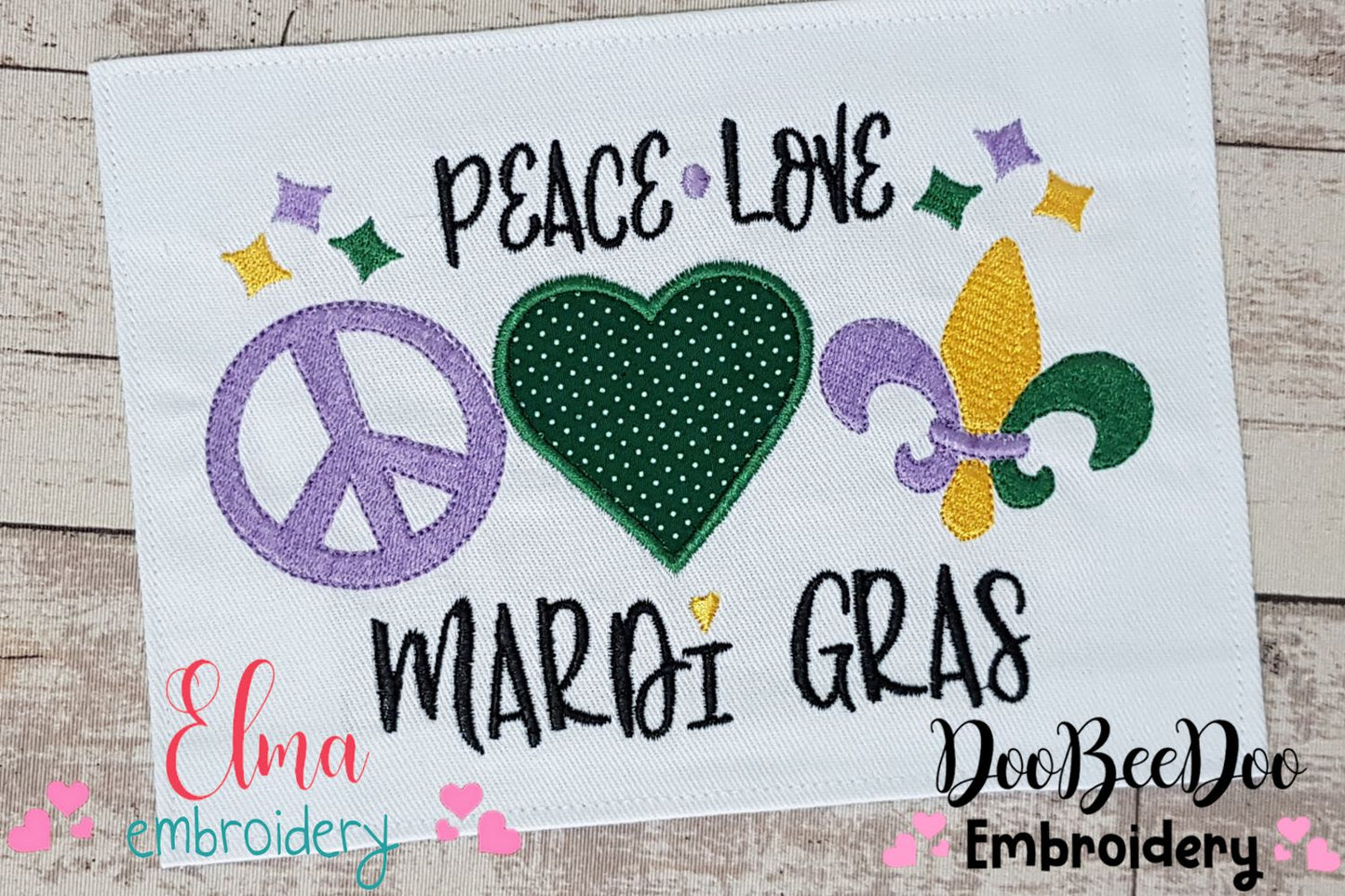 Peace Love Mardi Gras - Applique