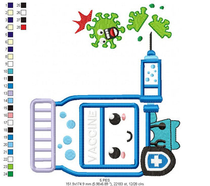 Vaccine - Applique - 6 Sizes - Machine Embroidery Designs