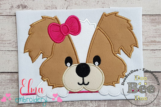 Split Puppy Dog Girl - Applique - Machine Embroidery Design