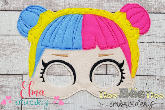 Blue and Pink Hair Doll Mask - ITH Project - Machine Embroidery Design