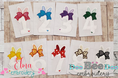 Easter Bunny Ears and Bow Birthday Numbers 1-9 - Applique