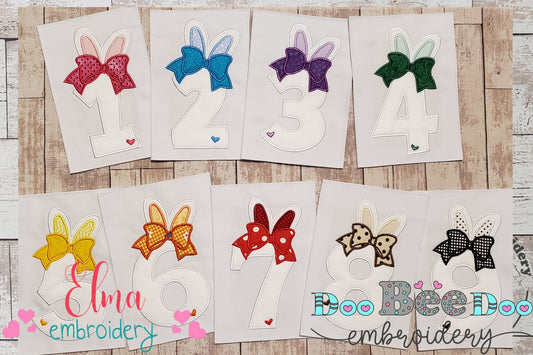 Easter Bunny Ears and Bow Birthday Numbers 1-9 - Applique