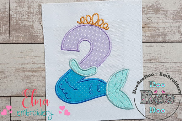 Mermaid Tail Number Two 2nd Second Birthday - Applique
