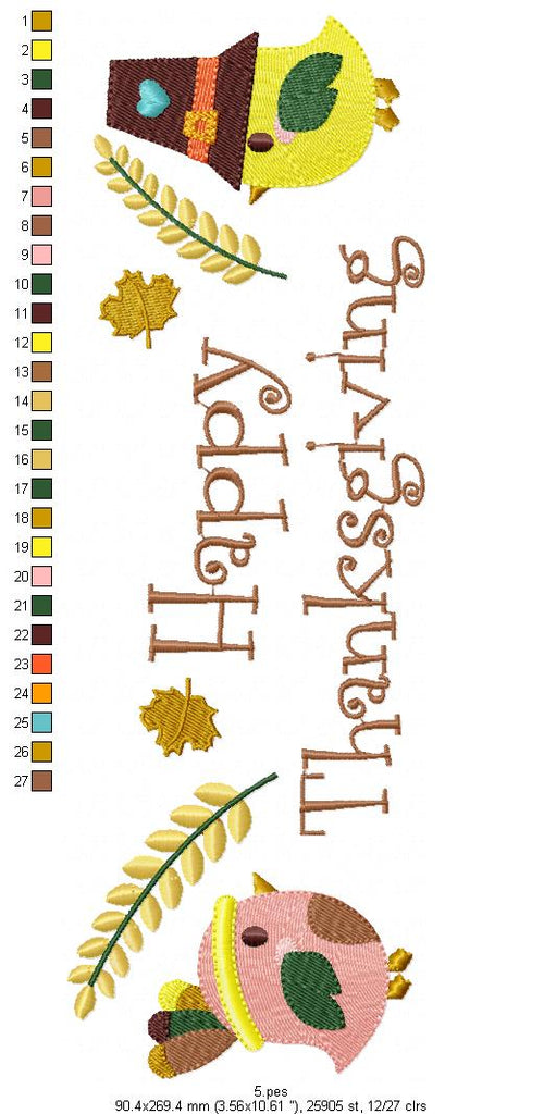Happy Thanksgiving - Fill Stith - 7 Sizes - Machine Embroidery Designs