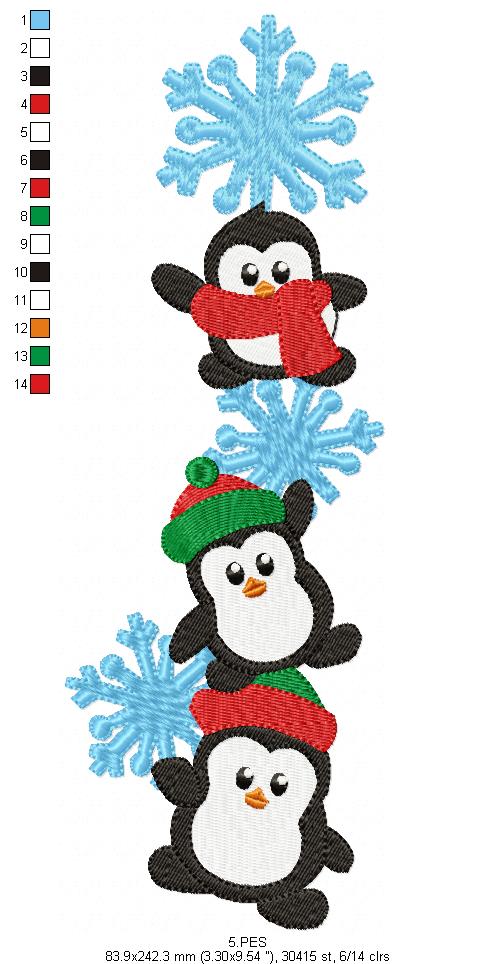 Christmas Penguin - Fill Stitch -  6 Sizes - Machine Embroidery Design