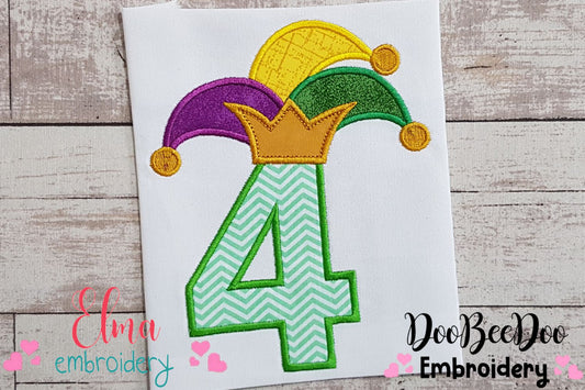 Mardi Gras Birthday Number 4 Four 4th Birthday - Applique