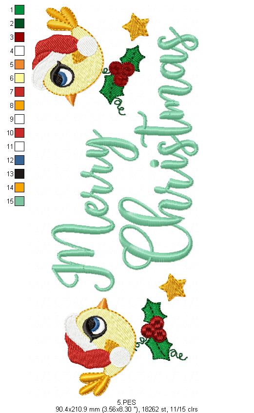 Merry  Christmas Birds - Fill Stitch  - 6 Sizes - Machine Embroidery Designs