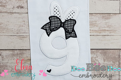 Easter Bunny Ears and Bow Number 9 Nine 9th Nineth Birthday - Applique