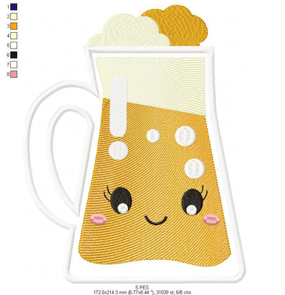 Oktoberfest -   Draft beer  - Germany  -  Applique  - 6 sizes -  Machine Embroidery Design