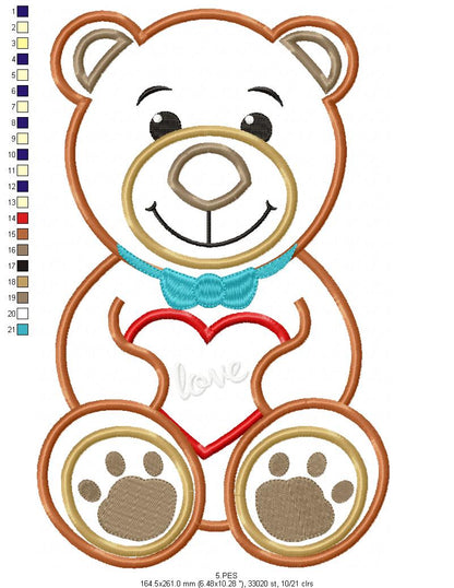 Valentines Love Bear - Applique - Machine Embroidery Designs