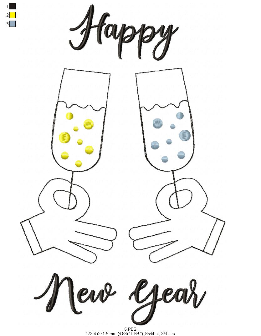 Happy New Year - Fill Stitch - Machine Embroidery Design