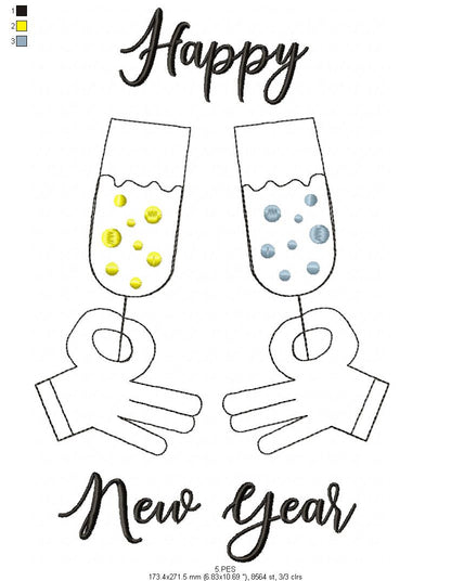 Happy New Year - Fill Stitch - Machine Embroidery Design