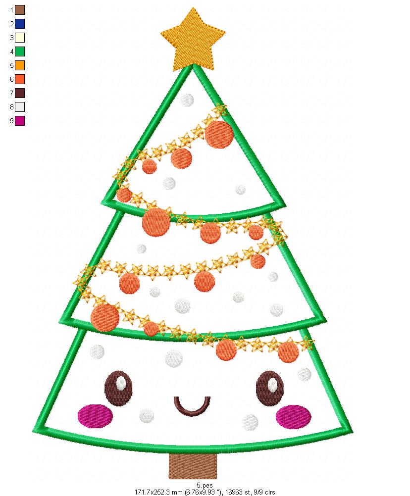 Christmas Tree -  5 Sizes - Applique - Machine Embroidery Design