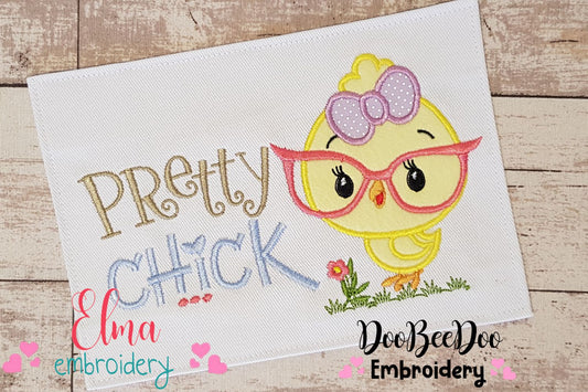 Pretty Chick Girl with Glasses - Applique