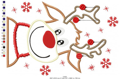 Reindeer - Applique - 6 Sizes -  Machine Embroidery Design