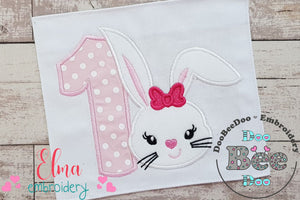 Easter Bunny Girl Birthday Number One 1st Birthday - Applique