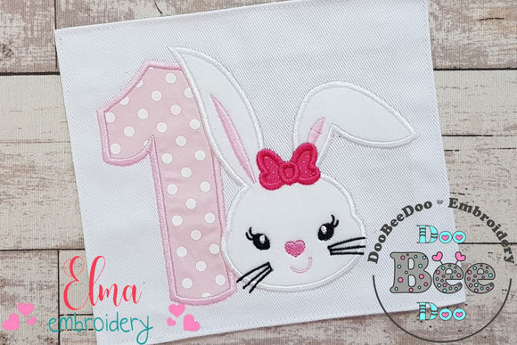 Easter Bunny Girl Birthday Number One 1st Birthday - Applique