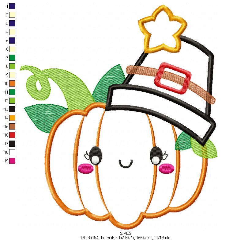 Thanksgiving Pumpkin - Applique / Fill Stitch - 6 Sizes - Machine Embroidery Design