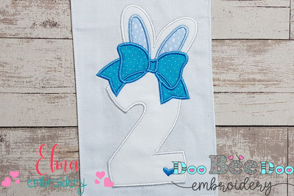Easter Bunny Ears and Bow Number 2 Two 2nd Second Birthday - Applique