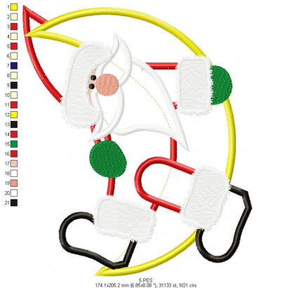 Santa Claus on the Moon - Applique - 6 Sizes - Applique - Machine Embroidery Designs