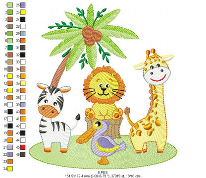 Safari animals - Fill Stitch - 6 Sizes -  Machine Embroidery Design