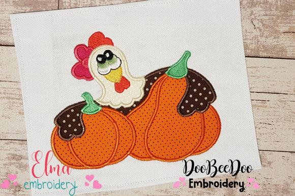 Chicken and Pumpkin - Applique - Machine Embroidery Design