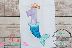 Mermaid Tail Number One 1st First Birthday - Applique