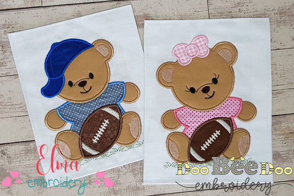Teddy Bear and Football Girl and Boy - Applique