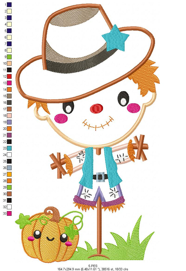 Straw Man- Applique / Fill Stitch - 6 Sizes - Machine Embroidery Design