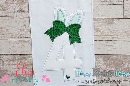 Easter Bunny Ears and Bow Number 4 Four 4th Fourth Birthday - Applique