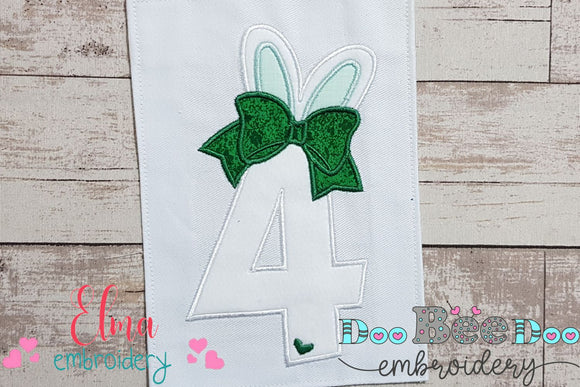 Easter Bunny Ears and Bow Number 4 Four 4th Fourth Birthday - Applique