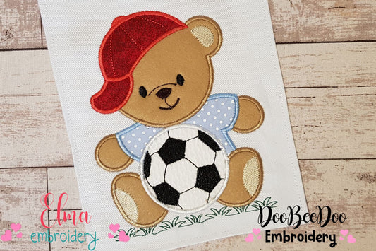 Teddy Bear Smiling and Soccer Ball - Applique Embroidery