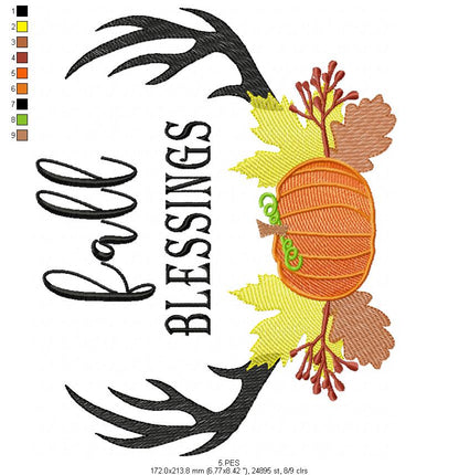 Fall Blessings- Fill stitch / Rippled - 6 sizes - Machine Embroidery Design
