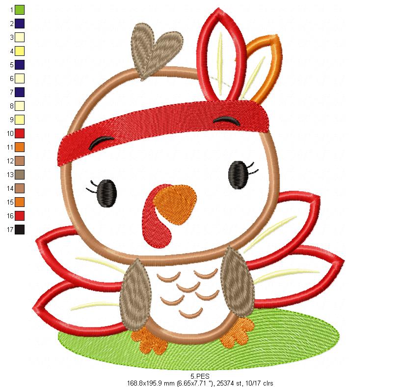 Thanksgiving Turkey Boy  Applique  - 6 sizes - Machine Embroidery Design