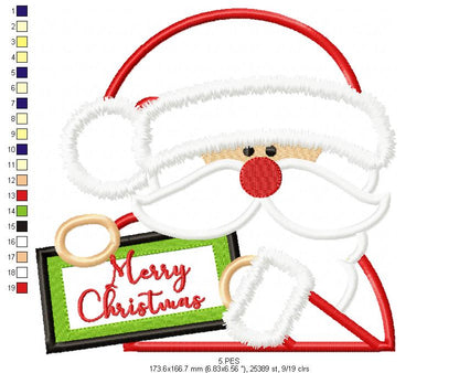 Santa Claus Merry Christmas - Applique - 6 Sizes - Machine Embroidery Designs