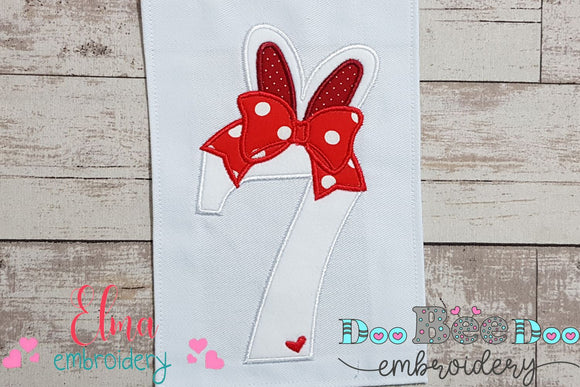 Easter Bunny Ears and Bow Number 7 Seven 7th Birthday - Applique