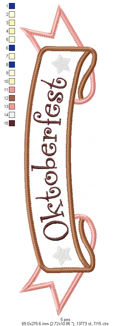 Oktoberfest -   Banner  - Germany  -  Applique  - 6 sizes -  Machine Embroidery Design
