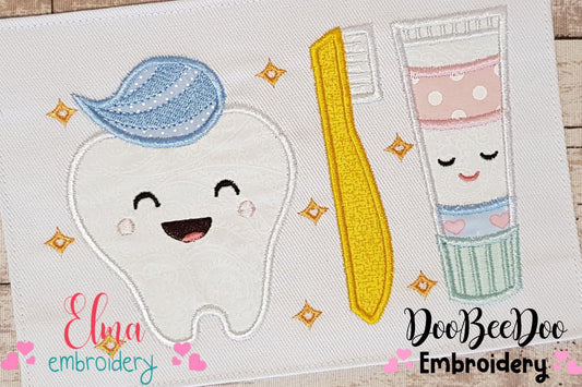 Brush your Teeth Dental Hygiene - Applique Embroidery