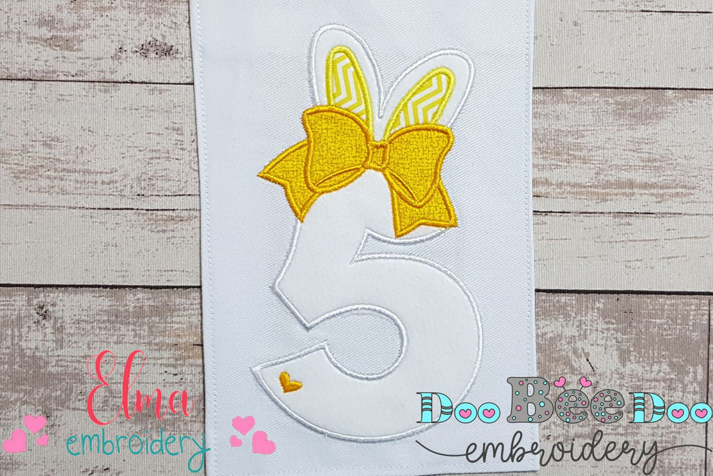 Easter Bunny Ears and Bow Number 5 Five 5th Fifth Birthday - Applique