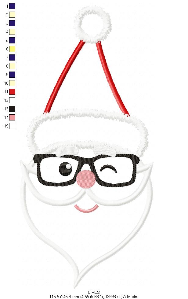 Santa Claus with glasses - Applique - 6 Sizes - Machine Embroidery Designs
