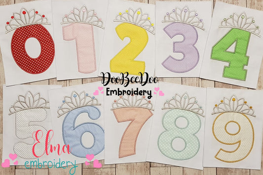 Princess Crown Birthday Set Numbers 0-9 - Applique
